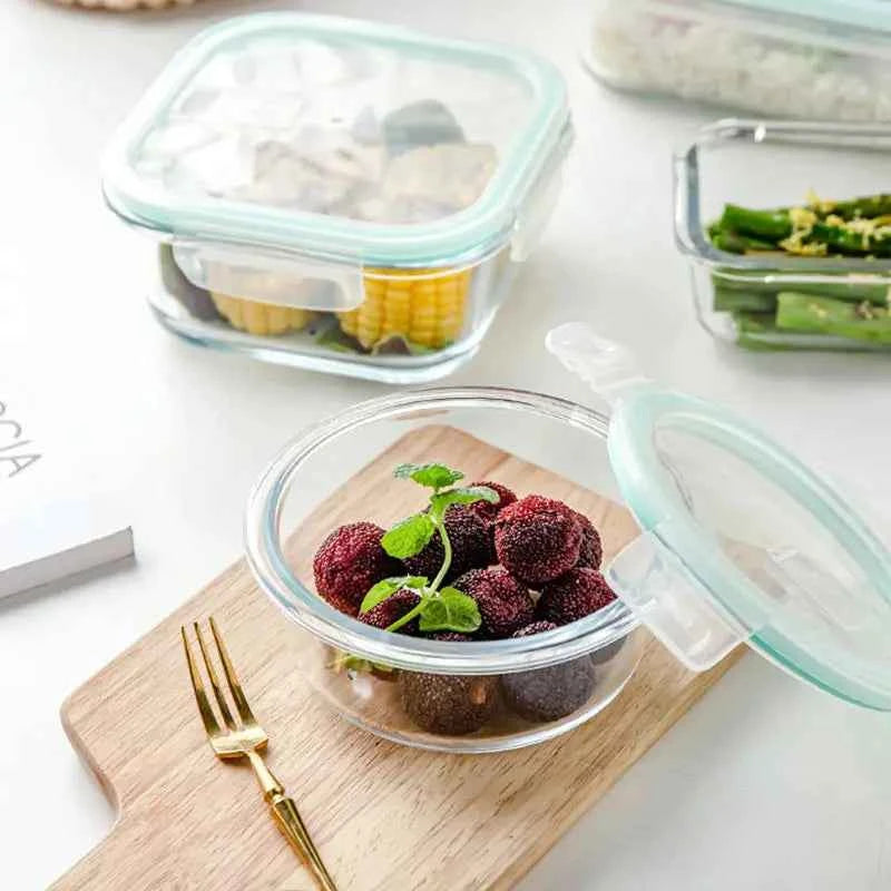 High Borosilicate Glass Lunch Box Microwave Oven Bento Bowl Sealed Picnic Box Office Workers' Fresh-keeping Box Bento Lunch Box