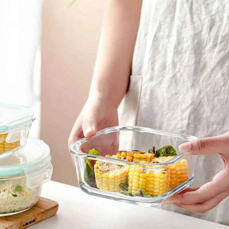 High Borosilicate Glass Lunch Box Microwave Oven Bento Bowl Sealed Picnic Box Office Workers' Fresh-keeping Box Bento Lunch Box